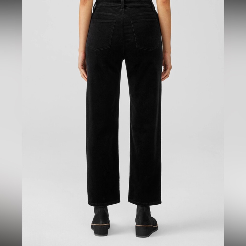 Eileen Fisher Organic Cotton Corduroy Straight Pants XS Petite Black Ankle - Picture 2 of 8